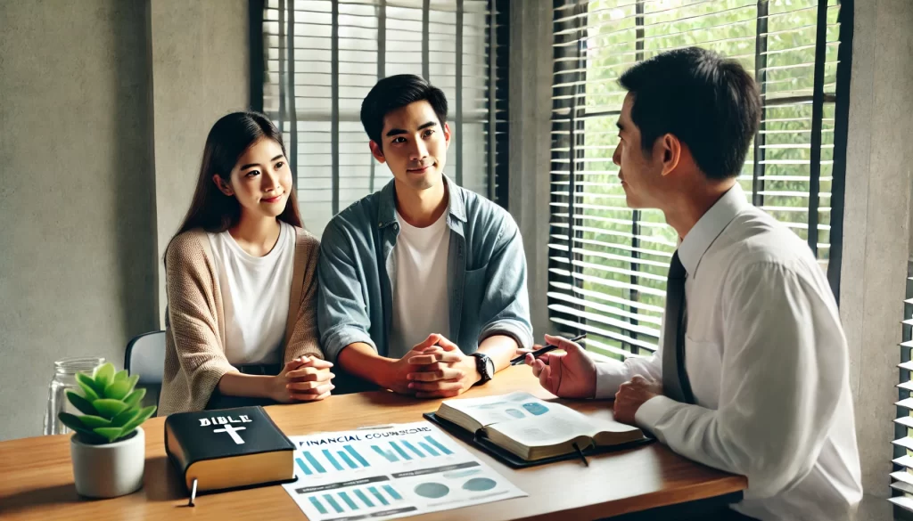 Christian financial counseling asian couple banner